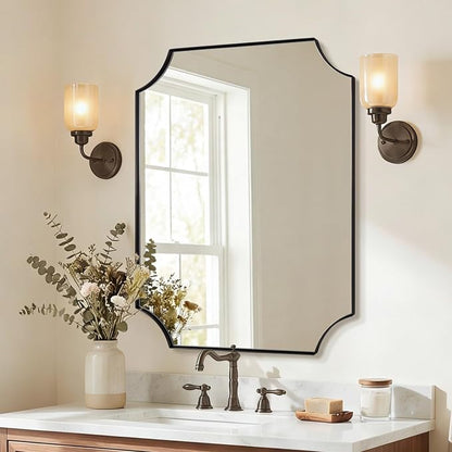 ANDY STAR Bathroom Vanity Mirror, 28x36 Inch Matte Black Mirror, Modern Scalloped Mirrors for Bathroom, Unique Wall Mirror with Aesthetic Scalloped Corner Design