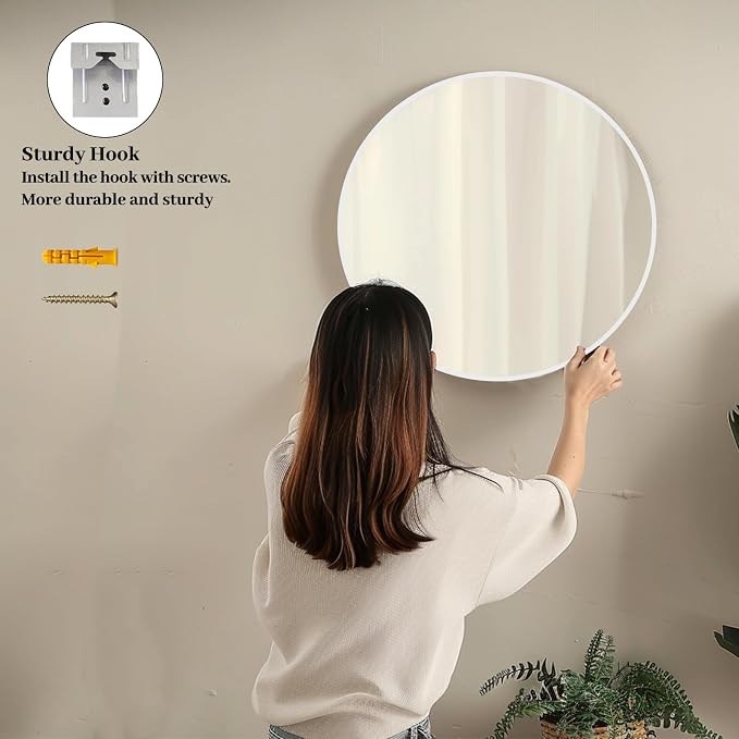 Sunniry White Round Mirror 24 inch, 2 Pack White Circle Mirror, Round Bathroom Mirrors Metal Frame for Bathroom, Bedroom, Living Room, Hallway.