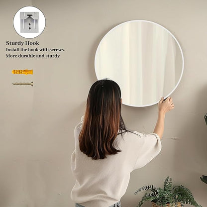 Sunniry White Round Mirror 28 inch, Matte Metal Frame Round Mirrors, Circle Mirrors for Bathroom, Living Room, Bedroom, Hallway.