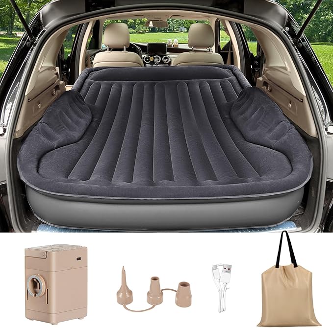 Self-Inflating SUV Air Mattress with Built in Electric Pump，car air Mattress with Pillow for Trunk，Portable car Mattress for Travle and Camping, Black