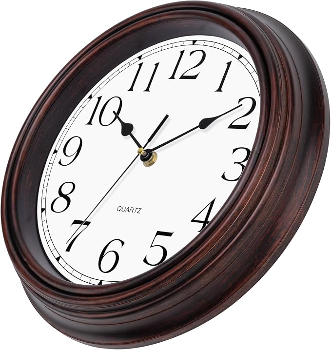 Foxtop 12 Inch Wall Clocks Battery Operated Silent Non-Ticking Classic Vintage Retro Wall Clock Decorative for Office Living Room Kitchen Home (Bronze)