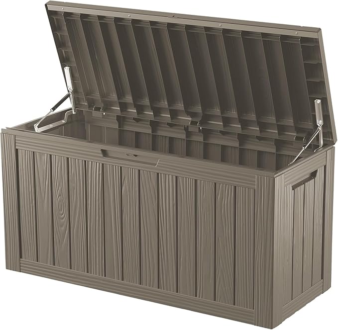 80 Gallon Waterproof Deck Storage - Compact Patio Storage Box & Pool Deck Box, All-Weather Resin Chest with Lock for Cushions & Tools, UV-Resistant, Slate Grey