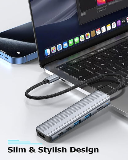 USB C Hub Multiport Adapter for Laptop MacBook Air/Pro, 100W PD, 2xUSB-A 3.0