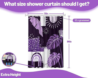 Extra Long Shower Curtain 96 Inchs Extra Tall Purple Mid Century Modern XL Abstract Lavender Shower Curtains for Large Bathroom Decor Sets, Waterproof Cloth Fabric with Hooks, 70 x 96 Inch
