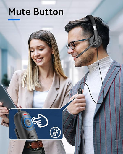 EMEET HS50 Wired Headset with Mic, On-Ear Computer Headphones with Noise