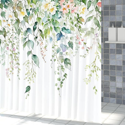 Sage Green Eucalyptus Shower Curtain Watercolor Botanical Floral Leaves Shower Curtain Set Spring Nature Bathroom Decor with 12 Hooks,72x96 Inches