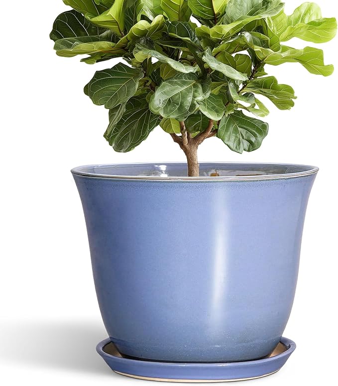12 Inch Pots for Plants - Ceramic Planter with Drainage Hole and Plant Saucer, Round Plant Pot for Indoor Outdoor, Modern Large Flower Planter, Garden Decor, Plant Lovers Gifts, Purple-Blue