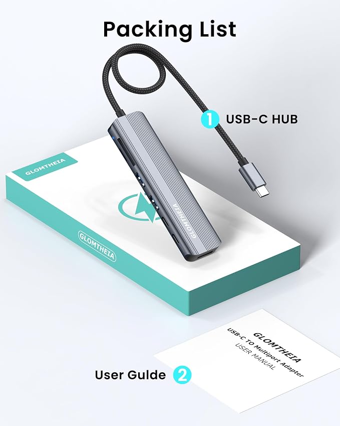 USB C Hub Multiport Adapter for Laptop MacBook Air/Pro, 100W PD, 2xUSB-A 3.0