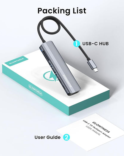 USB C Hub Multiport Adapter for Laptop MacBook Air/Pro, 100W PD, 2xUSB-A 3.0
