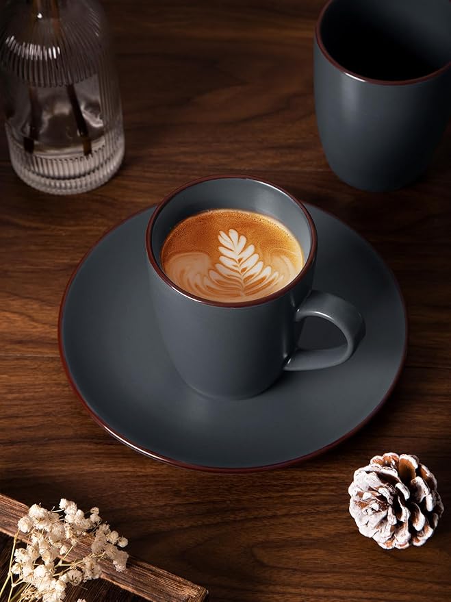 famiware Venus Coffee Mugs for 4, 12 oz Mug Set, Dringking Cup with Handle for Coffee, Tea, Cocoa, Milk, Charcoal