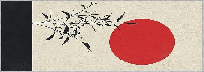 Long Narrow Hallway Runner Rug 2x9, Japanese Rug, Black and Grey Red Sun Pattern Design, Bed Side Runner Rugs for Bedroom, Children Kids Boys Girls Room, Zen Asian Home Decor