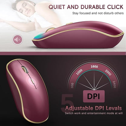 JOYACCESS Wireless Keyboard and Mouse, 2.4g Slim and Ergonomic Wireless Keyboard Mouse Combo- Full Size and Portable Design for Laptop/Windows/Computer-Wine Red Gold