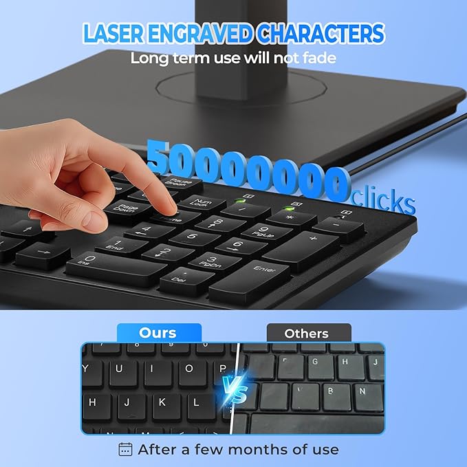 Wired Computers Keyboard with Cover Comfortable Hand Feel, Laser Engraved