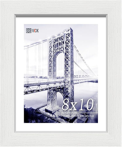 VCK 8x10 Picture Frames, White Solid Wood Picture Frame, Textured Exclusive Wall Gallery Frame
