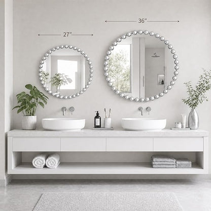Madison Park Round Mirror, Metal Frame Circle Mirror 36 inch, Wall Art Decor Mounted Hanging for Entryway, Bathroom, hallway, Living Room, Vanity, Marlowe, Silver