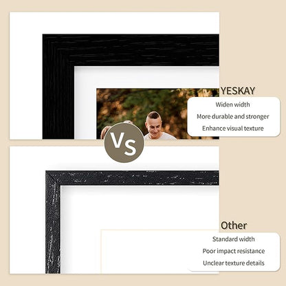 Solid Oak Wood Frame - 11x14 Black Wooden Picture Frames with Real Tempered Glass,5 Opening 4x6 with Mat or 11x14 Without Mat for Wall Decor Art Photo(Color Black)