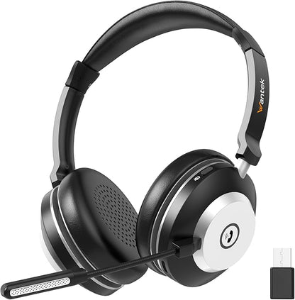 Wireless Headset with Mic for Work, 2.4G USB Dongle & Mic Mute for