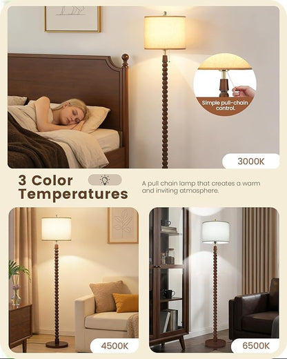 65" Solid Wood Floor Lamps for Living Room with Pull Chain Switch, Adjustable Color Temperatures, Vintage Farmhouse Floor Lamp, Tall Standing Lamp for Bedroom, Entryway, Reddish Brown SVE28LD05
