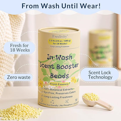 Freelivity In‑Wash Scent Booster Beads – Fresh Essence Scent, Laundry Beads fabric softener, 24 oz – Lasts Up to 70 Washing Cycles – Eco‑Friendly & Safe for Babies and Kids