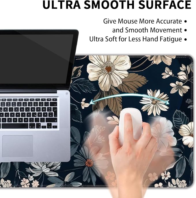 Dark Flower Large Mouse Pad, Gaming Keyboard Desk Pad, Extended Mouse Mat