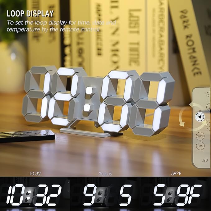 KOSUMOSU 3D LED Digital Wall Clock, Large Display Table/ Desk Clock