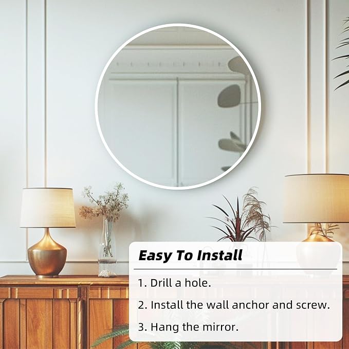 White Round Mirror, White Circle Mirror 24 inch, Round Bathroom Mirrors, Circle Wall Mirrors for Bathroom, Living Room, Hallway, Vanity, Over Sink, Mantel