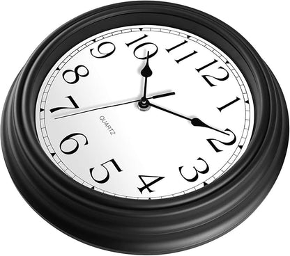 Foxtop Silent Non-Ticking Round Classic Clock Retro Quartz Decorative Battery Operated Wall Clock for Living Room Kitchen Home Office (12 Inch, Black)