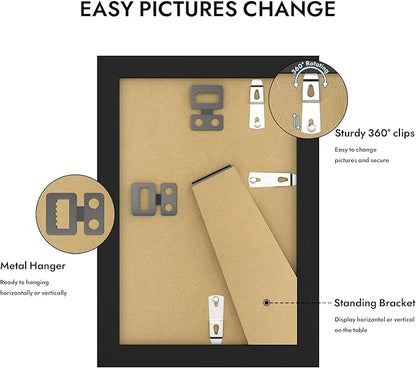 4x6 Picture Frame with Glass, Display Pictures 3.5x5 with Mat or 4 x 6 without Mat - Wall and Tabletop, 4 by 6 Photo Wooden Frames (Black, 1 Pack)
