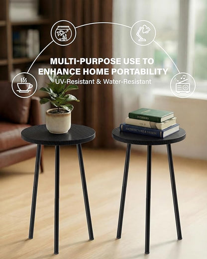 Plant Stand Indoor 2 Pack: Corner Wood 20 Inch Plant Stand Mid Century Modern Decor - Small Round Plant Table for Indoor Plants - Outdoor Plant Holder for Patio Living Room Bathroom Office (Black)