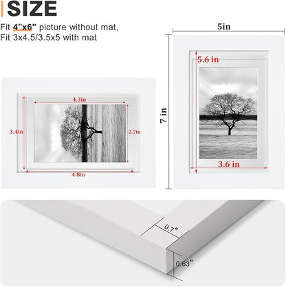 Egofine 4x6 Picture Frame Made of Solid Wood with Plexiglass, Display Pictures 3.5x5 with Mat or 4x6 Without Mat for Tabletop and Wall Mounting, White