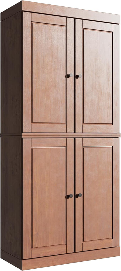 Palace Imports Solid Wood Bookcase - 6-Shelf Tall Bookshelf, 71.5” H x 32” W - Mocha, Wooden Cabinet Doors, Adjustable Shelves, 100% Renewable Eco-Friendly Wood, Made in Brazil