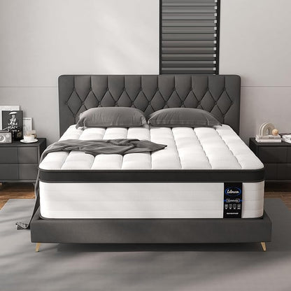 California King Mattress, 12 Inch Hybrid Cal King Mattress, Medium Firm, Memory Foam and Pocket Springs, Strong Edge Support, Pressure Relief, Bed in Box