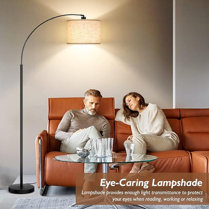 79'' Arc Floor Lamps for Living Room, Modern Standing Lamp with Adjustable Hanging Drum Shade, Black Tall Pole Lamp with Weighted Base & Edison E26 Socket, Corner Light for Reading Bedroom Office