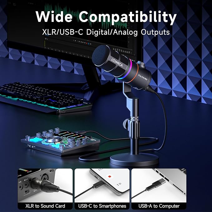 EJoy D10 PRO Combo Dual-Channel Wireless USB Gaming Microphone – RGB Dynamic Mic
