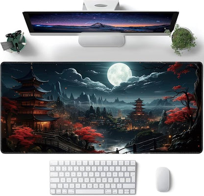 Japanese Full Moon Large Mouse Pad, Gaming Keyboard Desk Pad, Extended Mouse