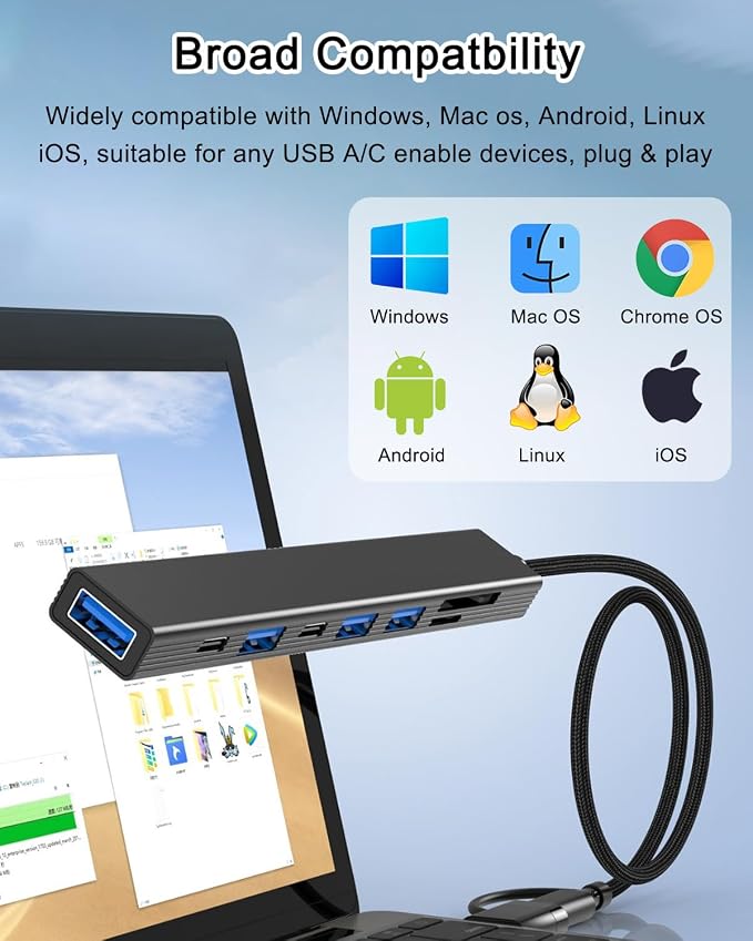 VIENON 8 in 1 USB C Hub With SD Card Reader, USB 3.0/2.0 Ports, USB-C Adapter