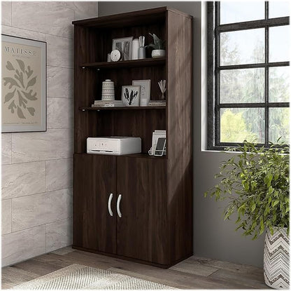 Bush Business Furniture Hybrid Tall 5 Shelf Bookcase in Black Walnut
