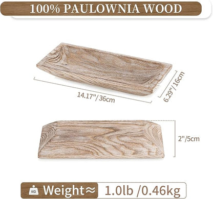 Hanobe Decorative Wood Dough Bowl: Long Wooden Bowl for Entry Way Table Home Decor - Coffee Table Decor for Living Room - Dining Table Centerpiece Decor, White
