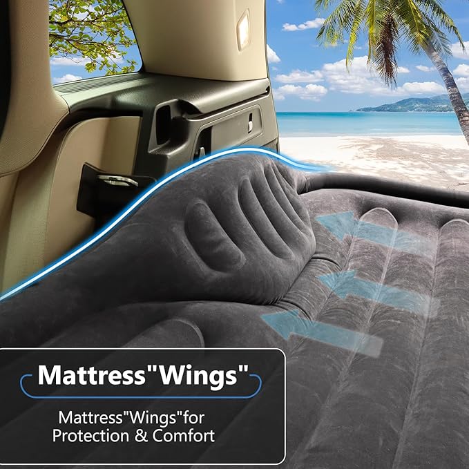 Self-Inflating SUV Air Mattress with Built in Electric Pump，car air Mattress with Pillow for Trunk，Portable car Mattress for Travle and Camping, Black