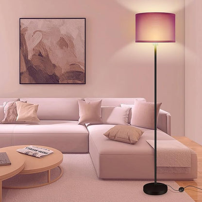 AUQUEE Floor Lamp, Standing Lamp, Modern Stand Up Lamps with Purple Lampshade, 59" Tall, Foot Switch, Simple Living Room Decor for Kids Room, Girls Room, Den, Office - Black(NO Bulb,E26 Base)