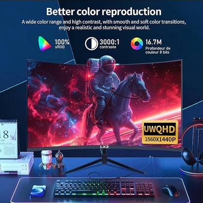 LXZ 32 Inch Curved Gaming Monitor, 165Hz 1800R QHD (2560x1440) 2K Computer Monitor with FreeSync, DP/HDMI, 122% sRGB Coverage, Wall Mountable, Eye Care for Home Office & Gaming