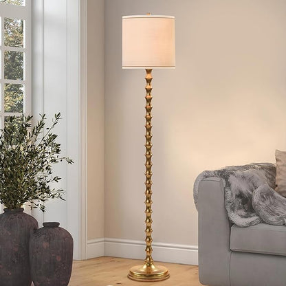 EUO 64.5" Gold Floor Lamp for Living Room, Gold Bamboo Floor Lamps for Bedroom, Tall Skinny Lamp for Home Decor, Mid Century Antique Floor Lamps with White Lampshade