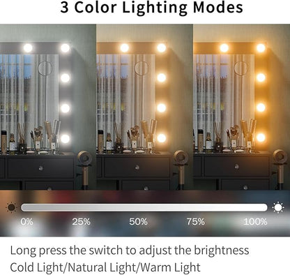 15 Drawers Makeup Vanity with Charging Station, Vanity Desk with 12 LED Bulbs and HD Mirror, 3 Color Brightness Adjustable, Vanity Set for Bedroom, Black
