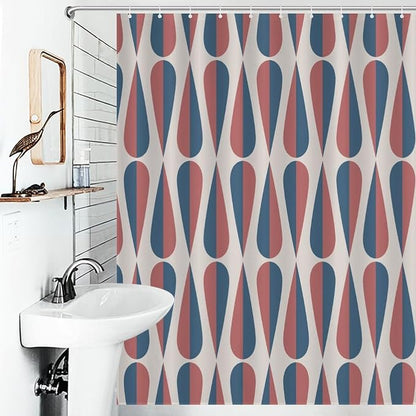 Mid Century Modern Shower Curtain,Retro Geometric Drop Shapes Art Style Shower Curtains Set for Bathroom Fabric Decorative Bath Curtain Washable Curtain Hooks, 72x72 in
