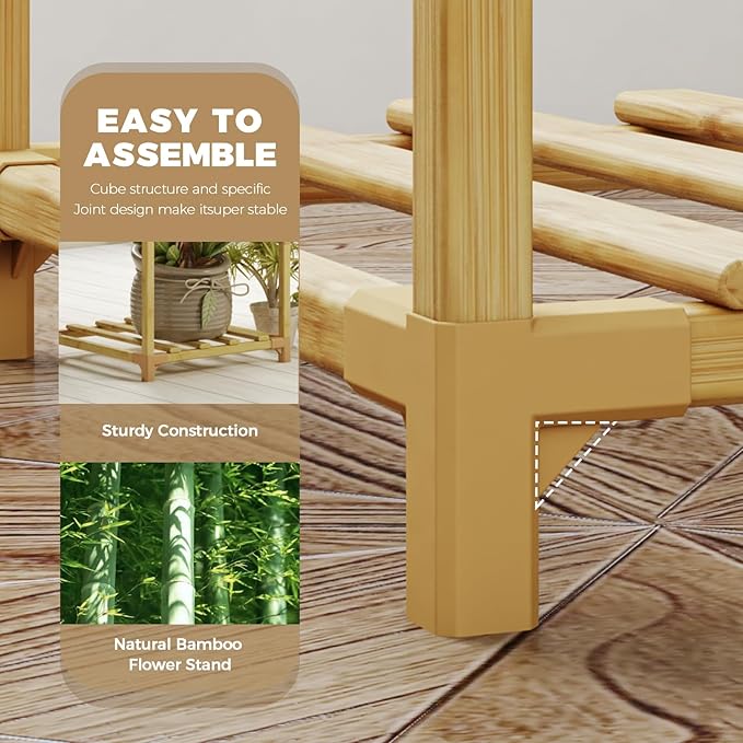 Bamworld Bamboo Plant Stand Indoor Boho Plant Shelf Tiered Plant Rack for Multiple Plants 3 Tiers 7 Pots Ladder Plant Holder Plant Table for Plant Pots Home Decor for Gardening Gifts Nature Color