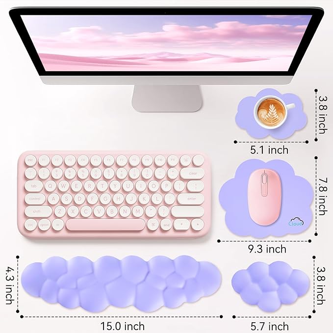 Cloud Wrist Rest for Computer Keyboard, 4-in-1 Memory Foam Leather Cloud