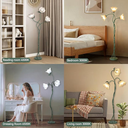 Elaruslux Vintage 3 Heads Flower Floor Lamp with Adjustable Gooseneck Corner Standing Tall Floor Lamp 3 Color Modes for Living Room Bedroom Reading Decoration Vine Floral Lamp with Lily of The Valley
