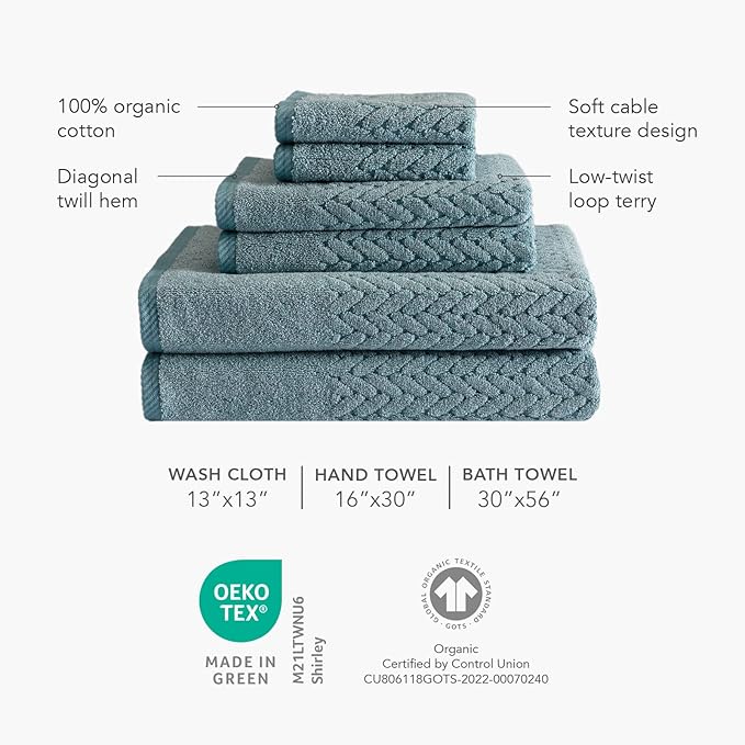 Texere 100% Organic Cotton Cable Jacquard 650 GSM Luxury Towel Sets - Ultra Soft and Absorbent Hotel and Spa Quality (Cable, Light Taupe, 2 Hand & 2 Wash Towels)