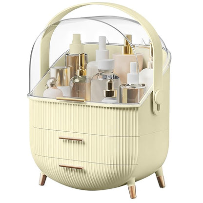 Makeup Organizers, Make Up Organizers for Vanity, Countertop Cosmetic Storage with Drawers and Transparent Cover for Bedroom Bathroom (Maize-yellow)