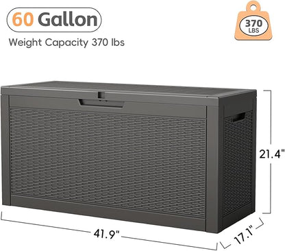 Outdoor Storage Box, 60 Gallon Waterproof Resin Deck Box, Storage Bin for Package Delivery, Patio Furniture Cushion, Garden Tools, Pool Accessories, Weatherproof and UV Resistant, Black